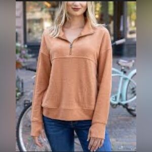 Grace & Lace Rust Quarter-Zip Sweater